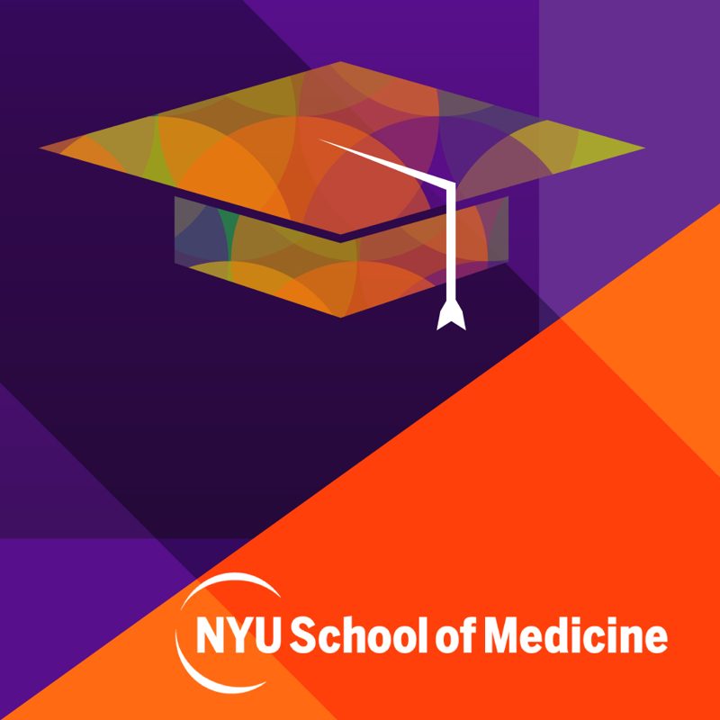 Graduate School Insider podcast cover: a graduation cap over purple and orange shapes with the NYU School of Medicine logo