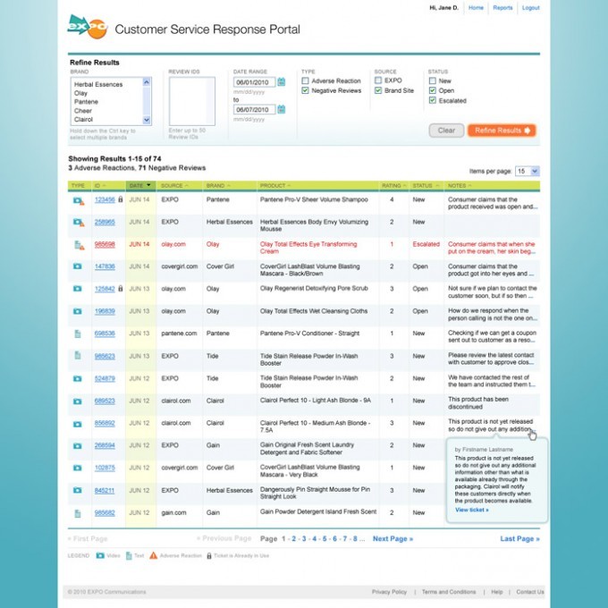 Screenshot of ExpoTV CSR portal