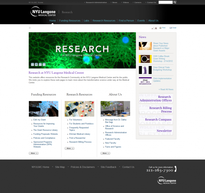 Screenshot of NYU Langone Office of Science and Research