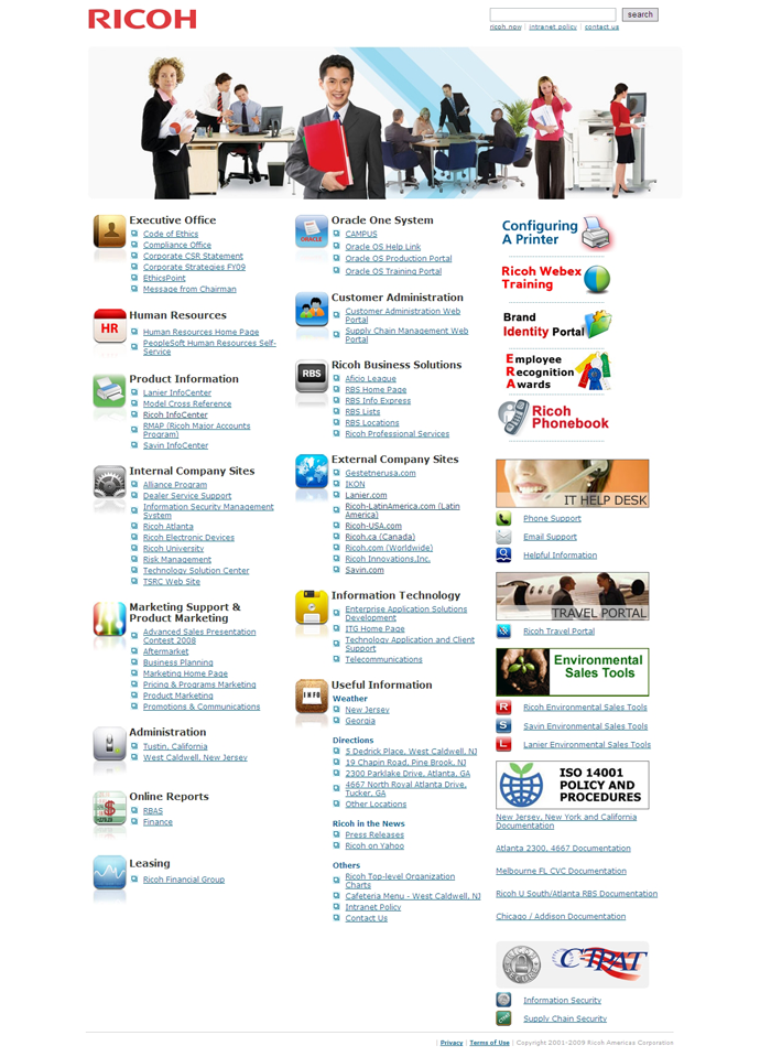 Screenshot of Ricoh USA intranet 2009