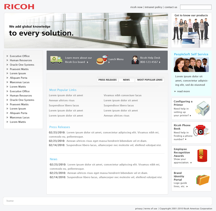 Screenshot of Ricoh intranet 2010