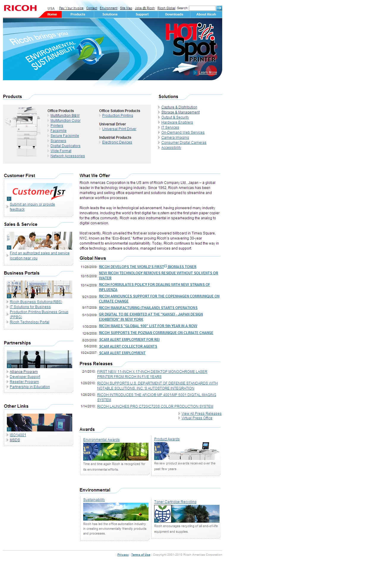 Screenshot of Ricoh USA corporate website