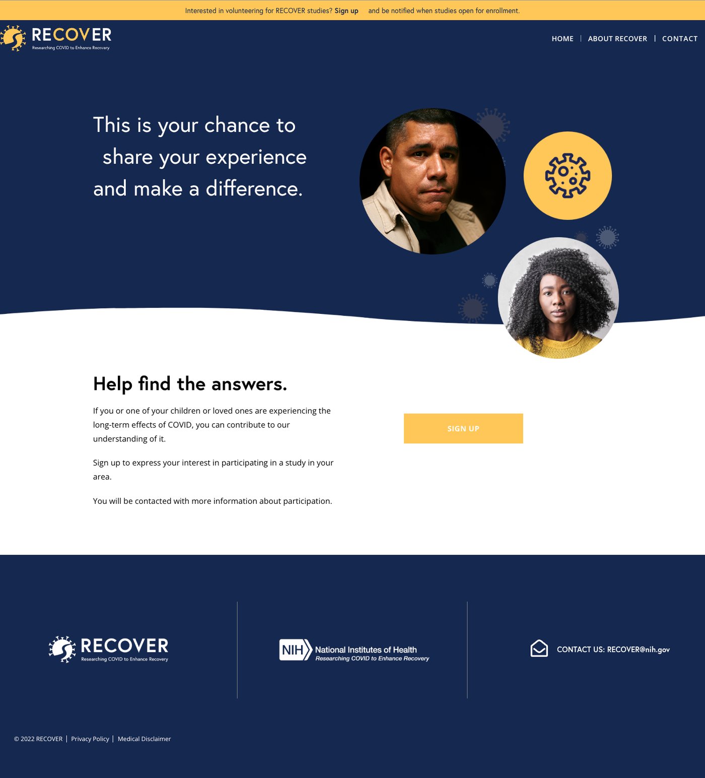 RECOVER website: navy hero reading This is your chance to share your experience and make a difference, with a sign-up section below